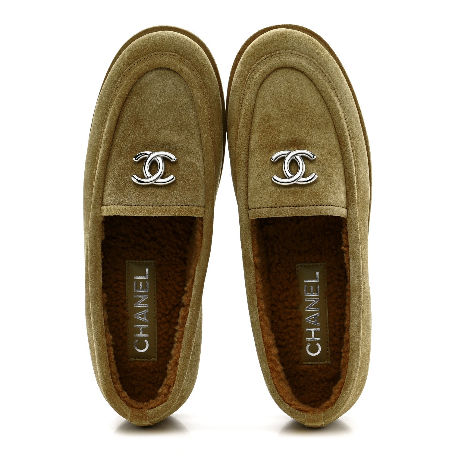 Chanel Suede Calfskin CC Loafers 39 Dark Beige