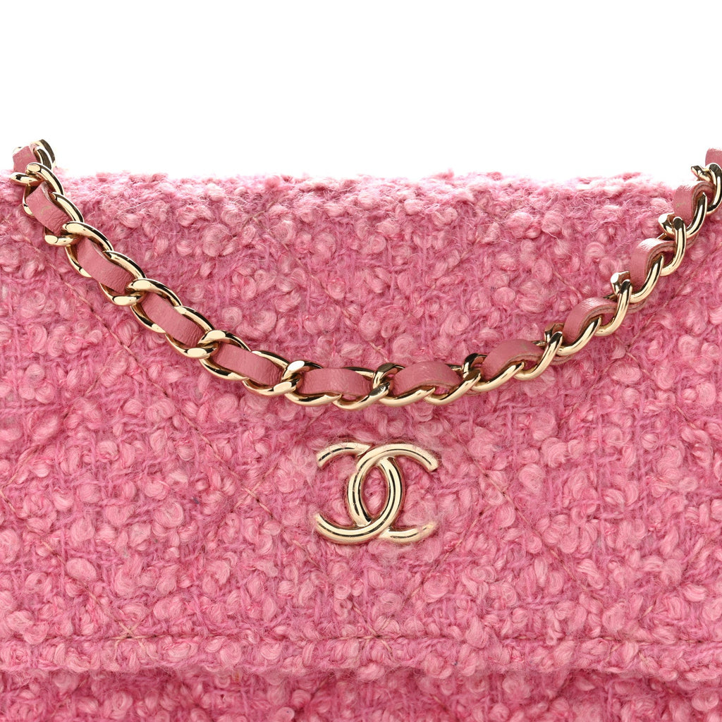Chanel Tweed Quilted Flap Chain Waist Bag Pink
