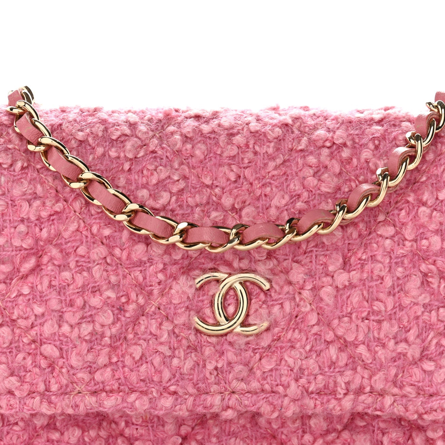 Chanel Tweed Quilted Flap Chain Waist Bag Pink