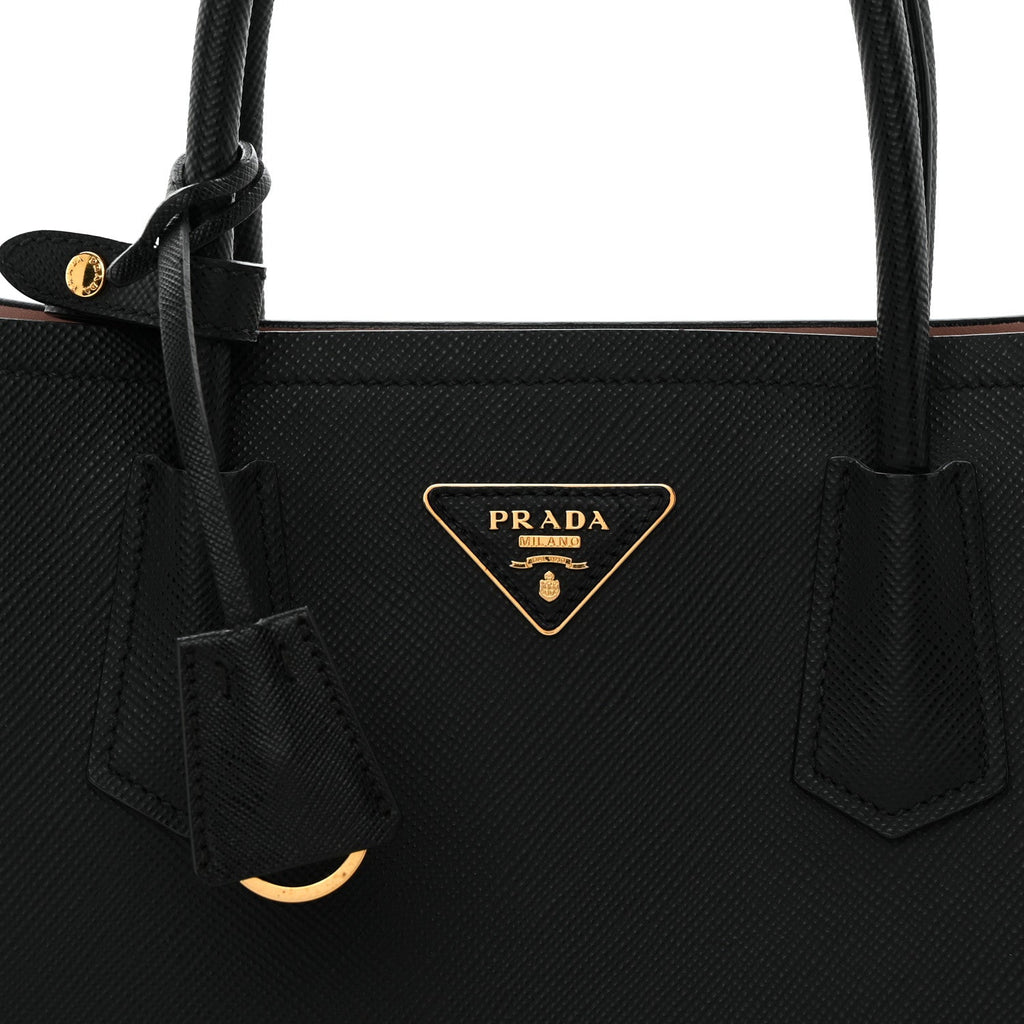 Prada Saffiano Cuir Medium Double Bag Black Mughetto