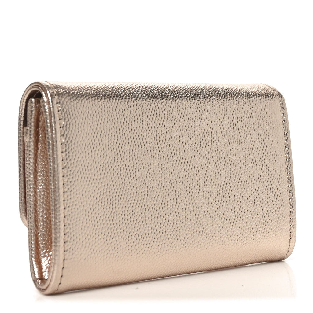 Metallic Caviar Quilted CC Flap Card Holder Copper