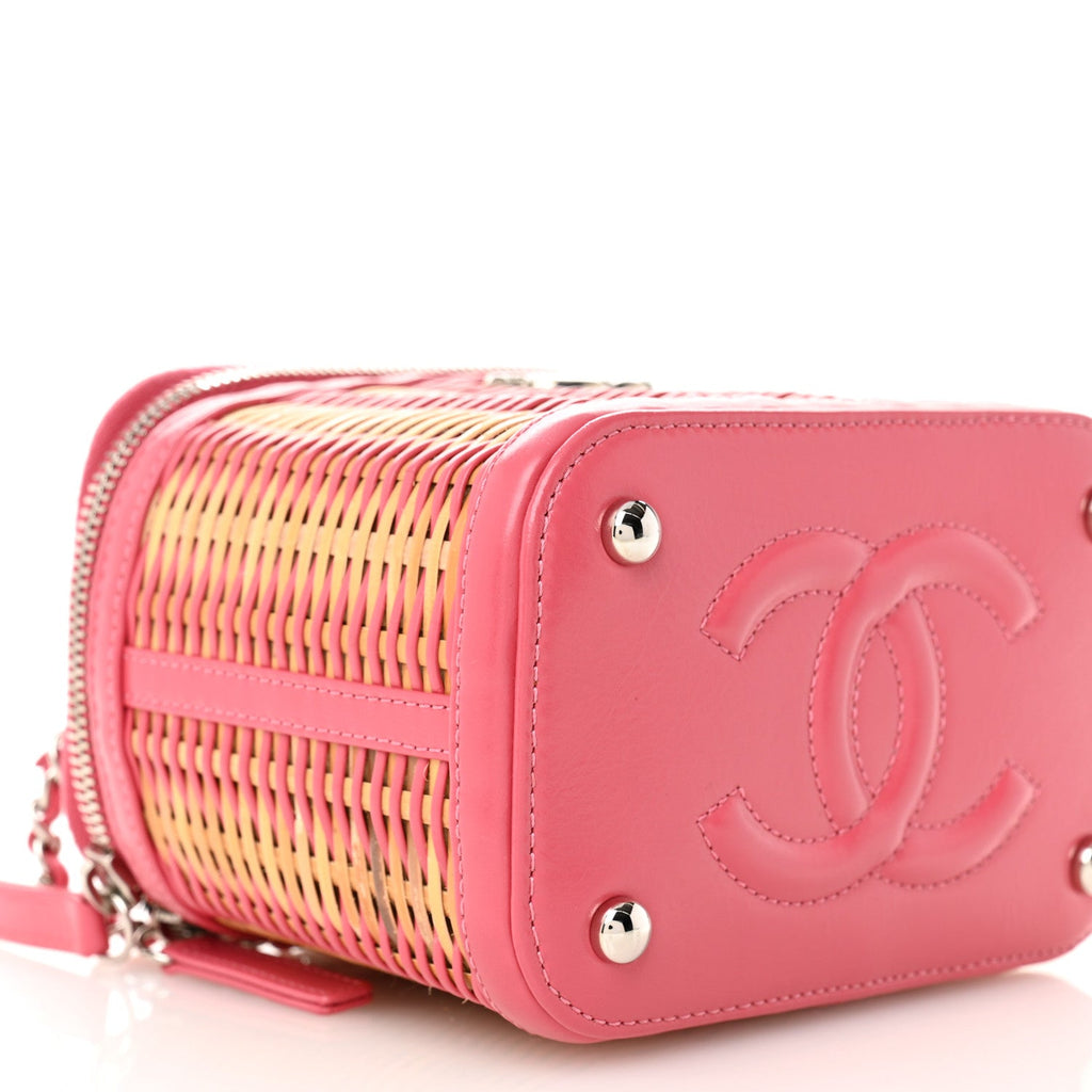 Chanel Calfskin Raffia Small Take Away Vanity Case Bag Pink Beige