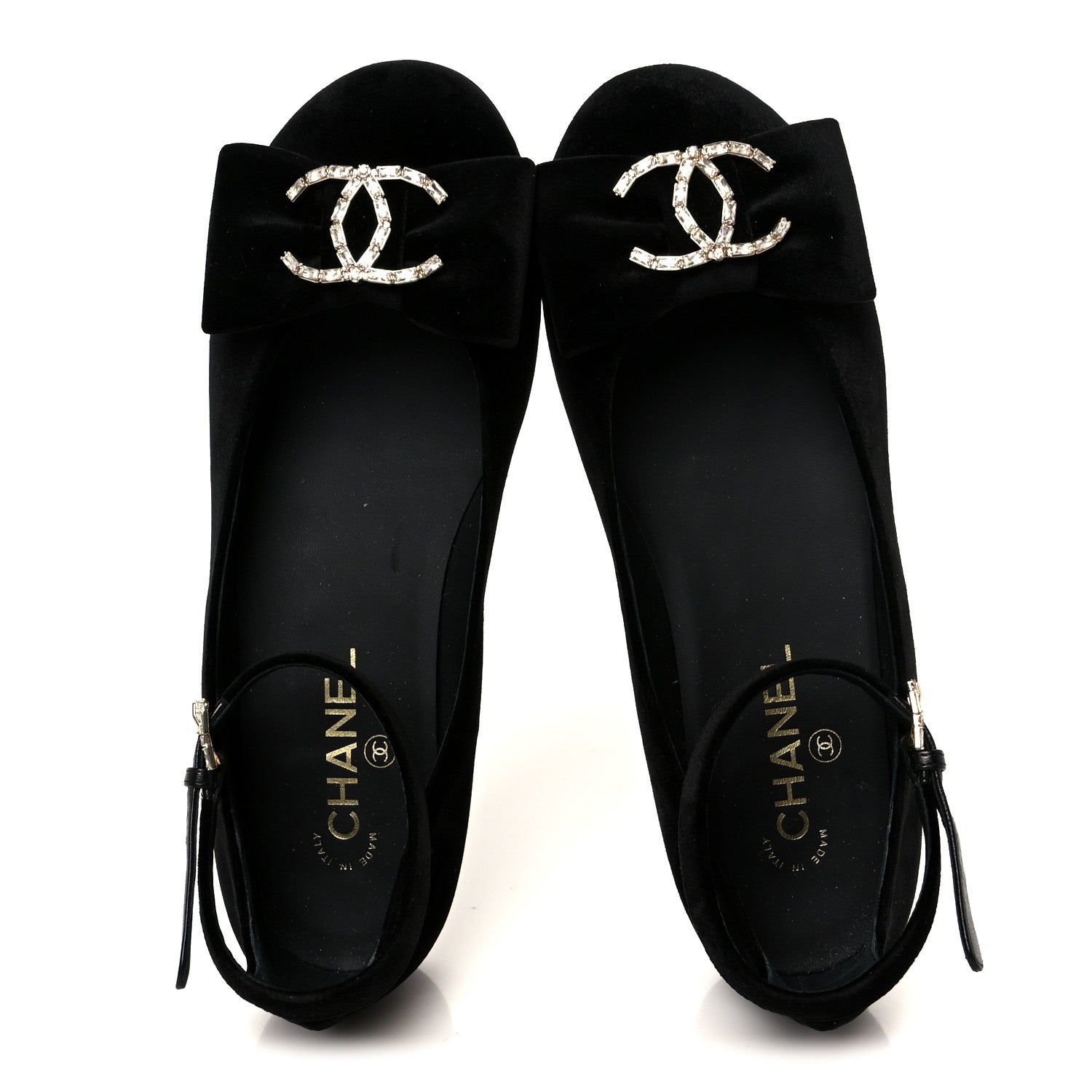 Chanel Velvet Strass CC Bow Mary Jane Flats 38.5 Black