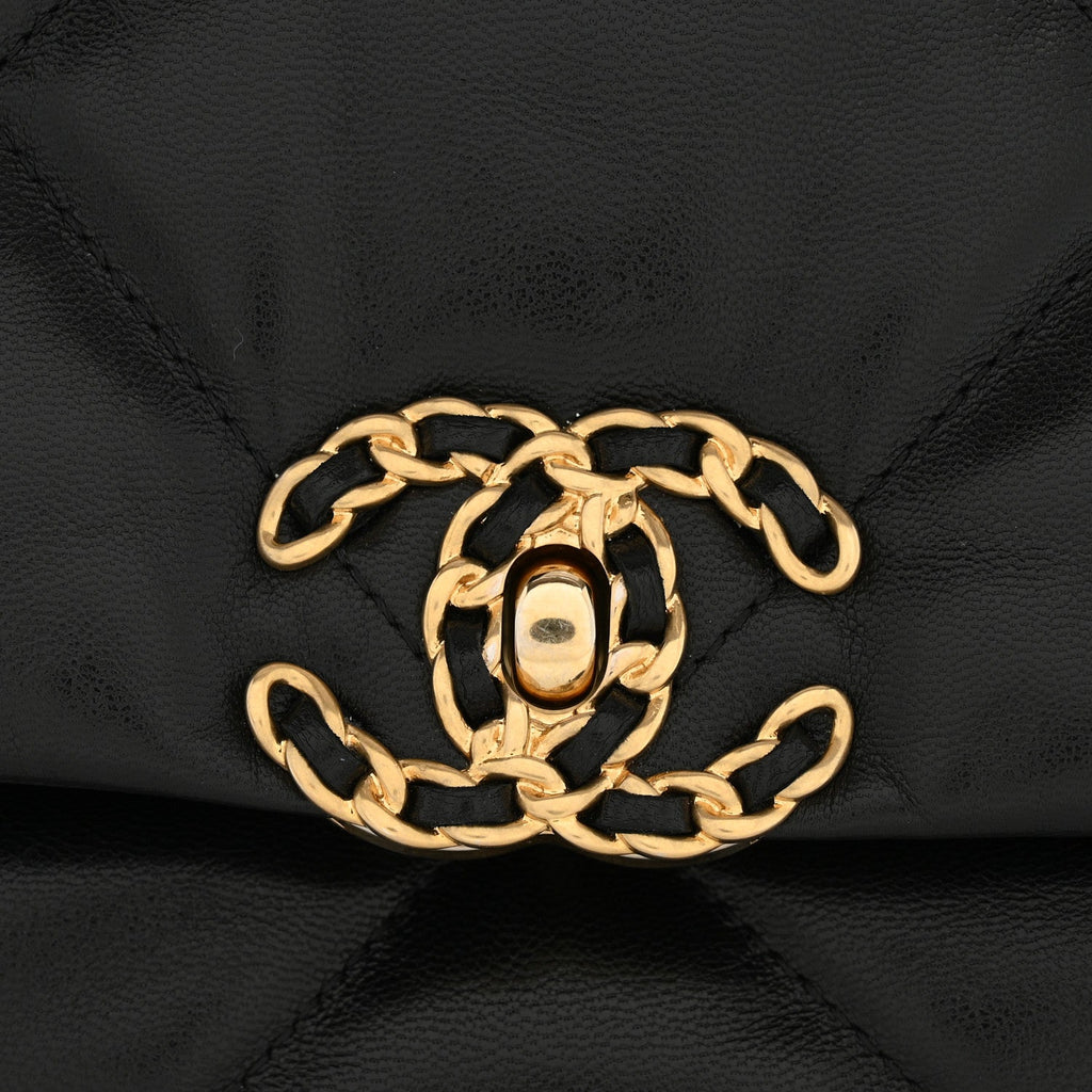 Chanel Shiny Goatskin Quilted Large Chanel 19 Flap Black