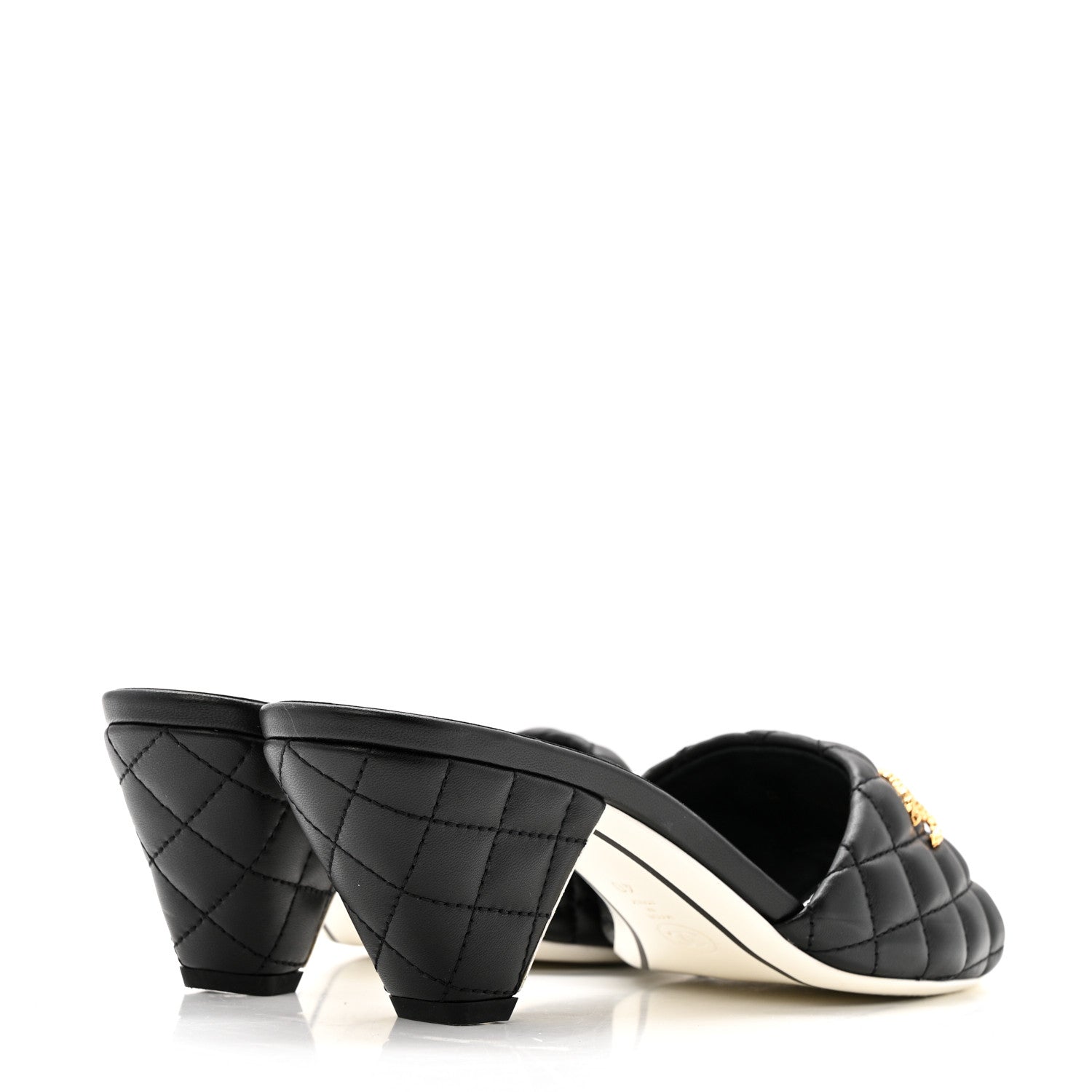 Lambskin Quilted Textured CC Mules 40 Black