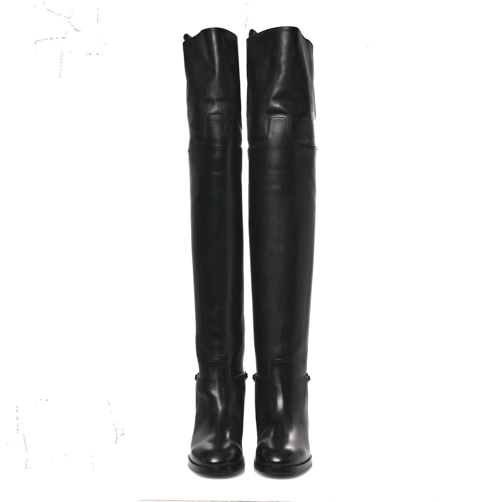 Gucci Calfskin Slim Horsebit Over The Knee High Boots 37 Black