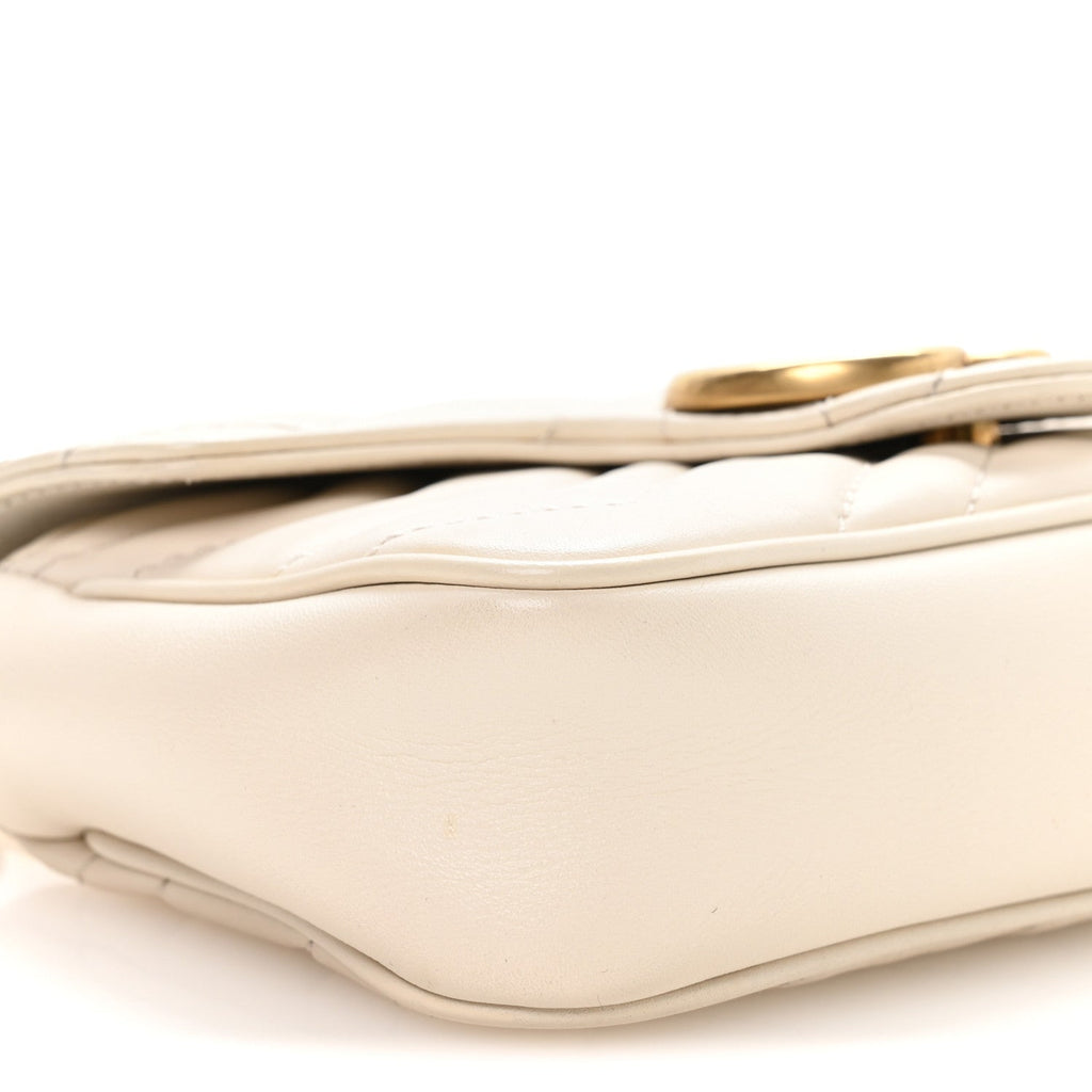 Gucci Calfskin Matelasse Super Mini GG Marmont Shoulder Bag White