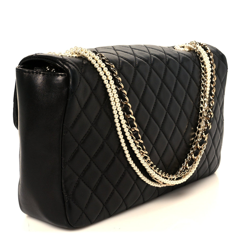 Chanel Lambskin Quilted Medium Westminster Pearl Flap Black