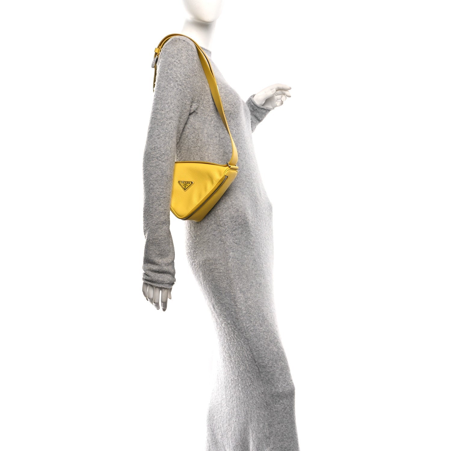 Prada Saffiano Triangle Shoulder Belt Bag Sunny Yellow