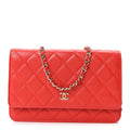 Chanel Lambskin Quilted Wallet On Chain WOC Red