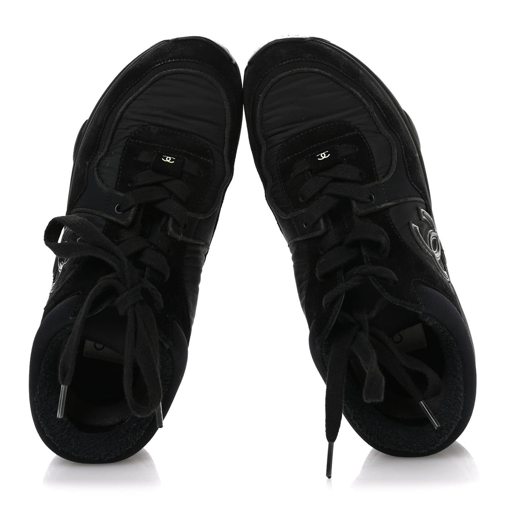 Fabric Calfskin Suede CC Sneakers 35.5 Black