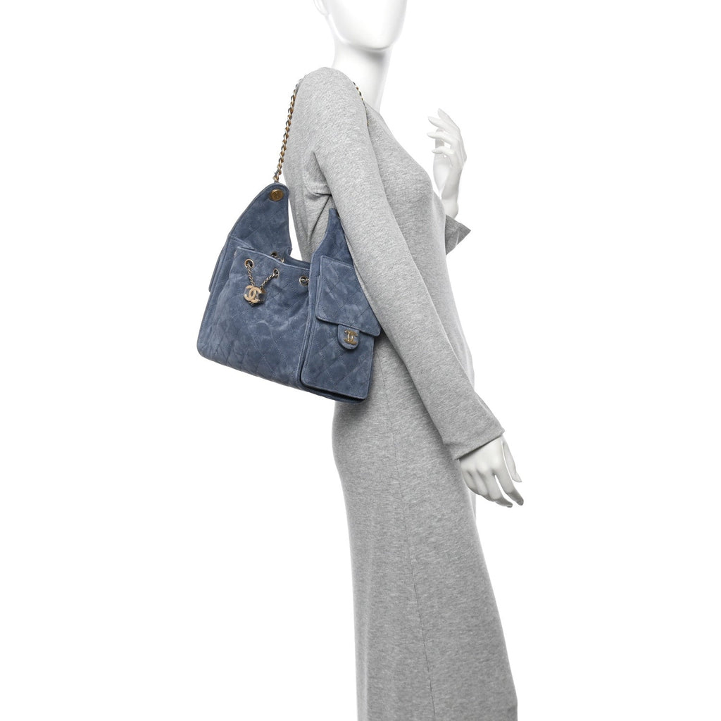 Chanel Suede Quilted Small Chanel 25 Handbag Blue
