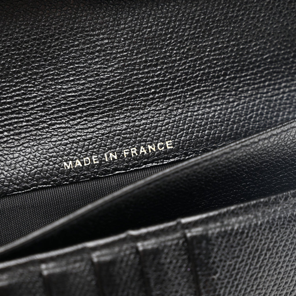Grained Calfskin CC Button Yen Wallet Black