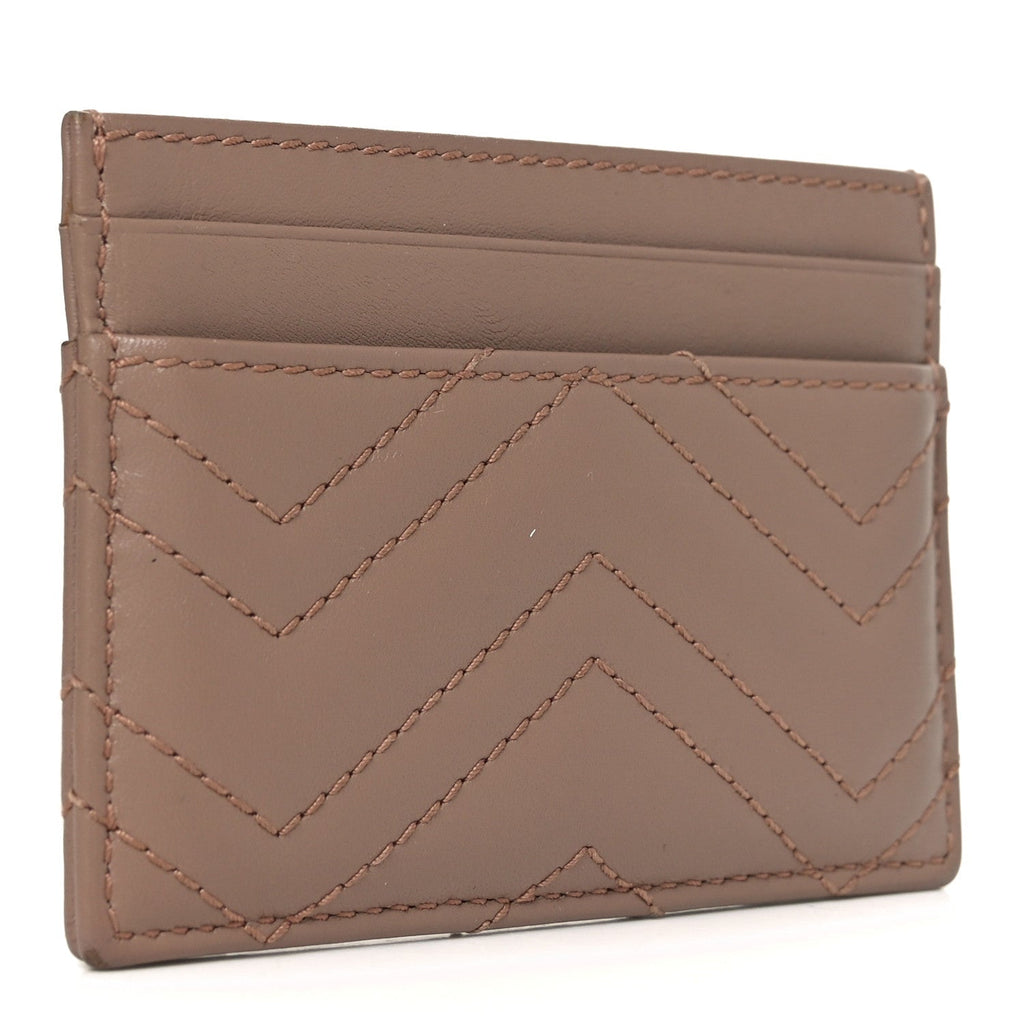 Gucci Calfskin Matelasse GG Marmont Card Holder Porcelain Rose