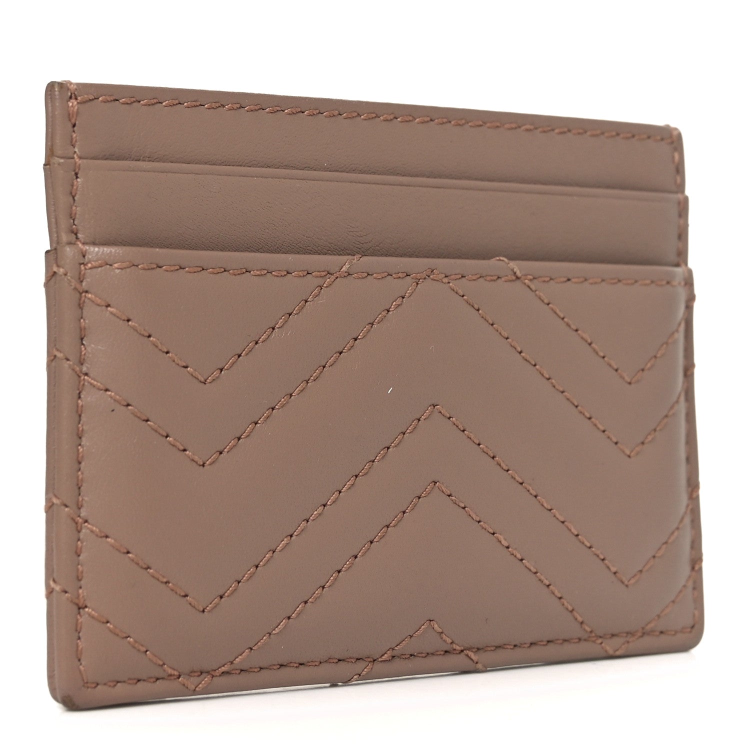 Gucci Calfskin Matelasse GG Marmont Card Holder Porcelain Rose