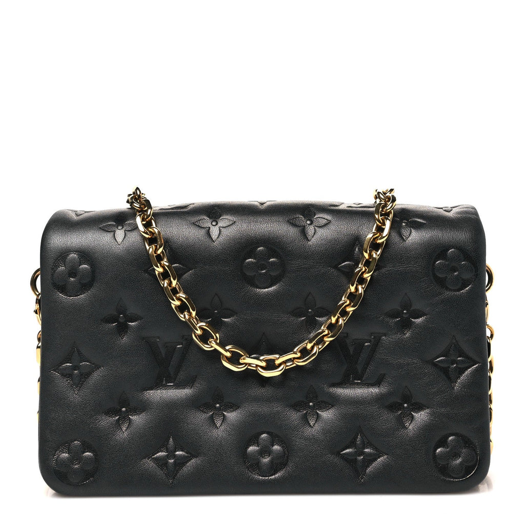 Louis Vuitton Lambskin Embossed Monogram Pochette Coussin Black