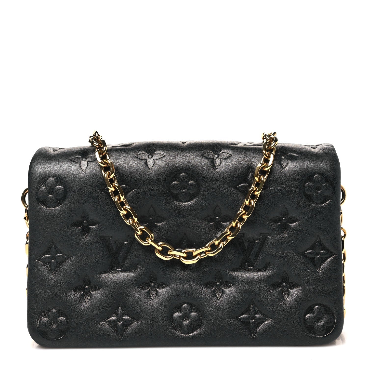 Louis Vuitton Lambskin Embossed Monogram Pochette Coussin Black