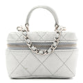 Chanel Metallic Caviar Quilted Mini Top Handle Vanity With Chain Silver