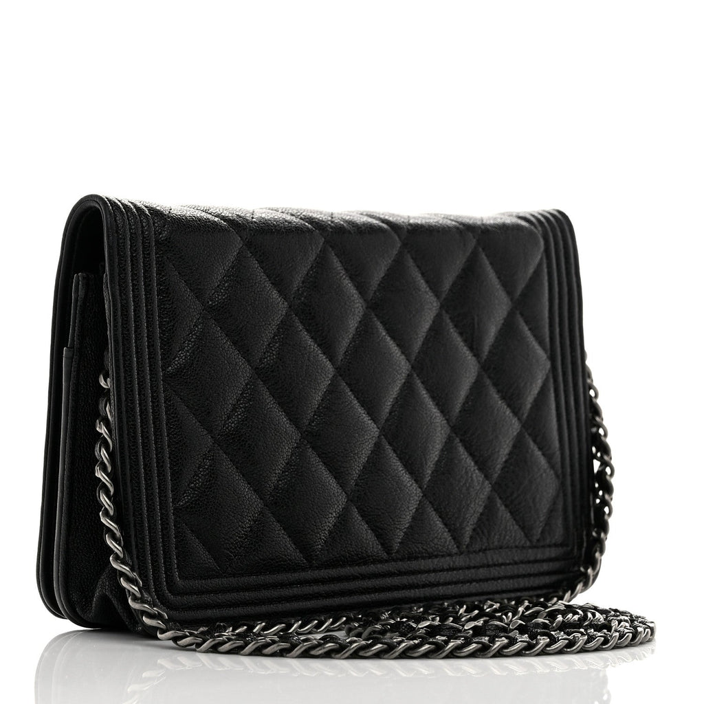 Chanel Caviar Quilted Boy Wallet On Chain WOC Black