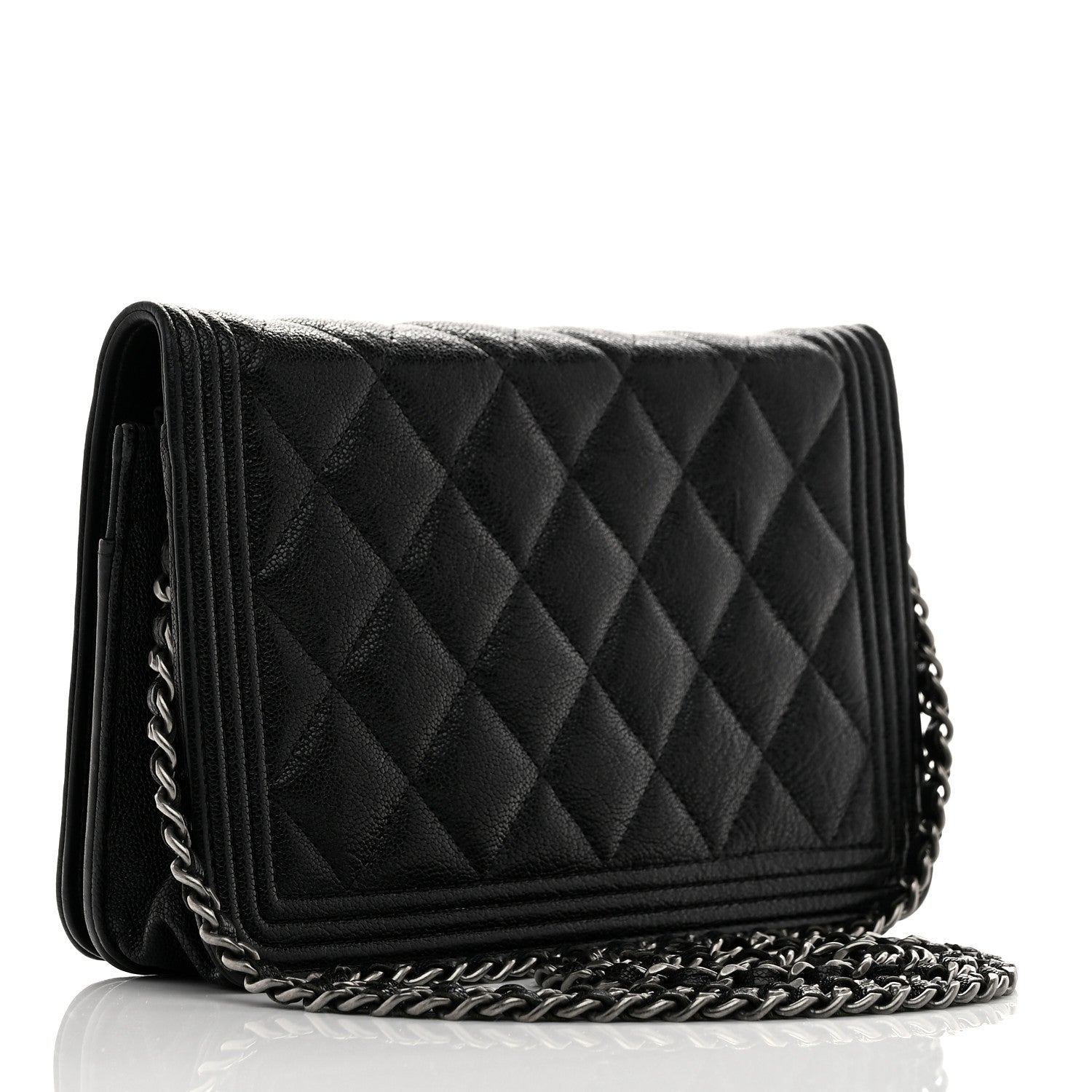 Chanel Caviar Quilted Boy Wallet On Chain WOC Black