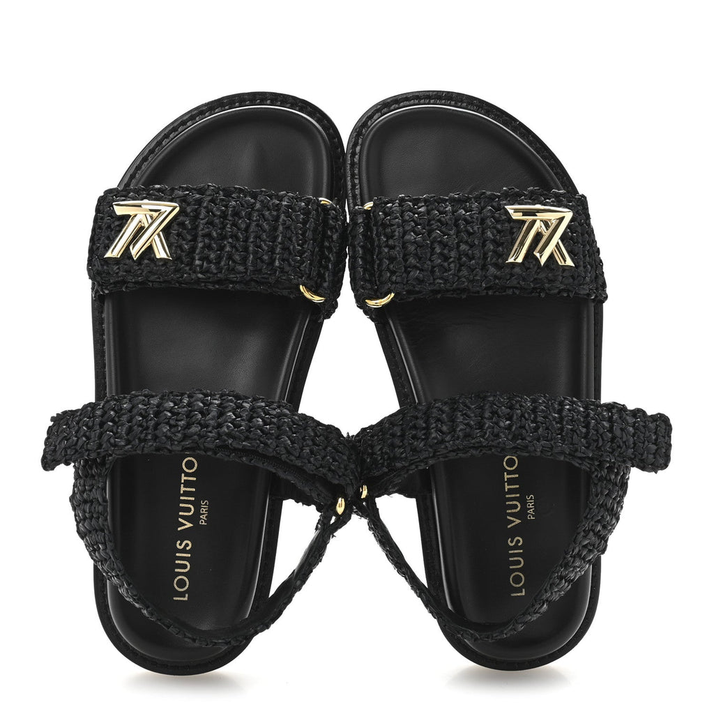 Louis Vuitton Raffia Sunset Comfort Flat Sandals 36.5 Black