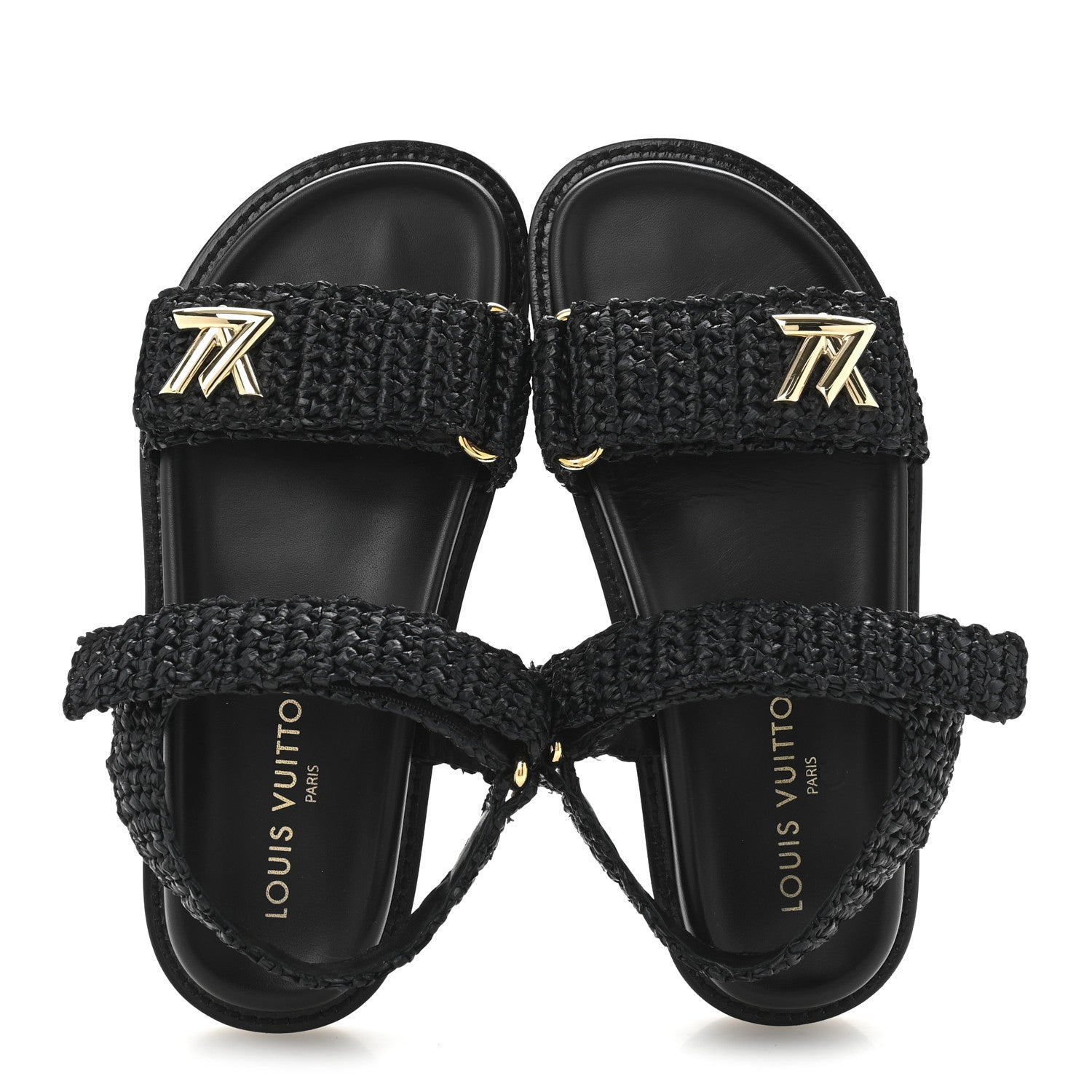 Louis Vuitton Raffia Sunset Comfort Flat Sandals 36.5 Black