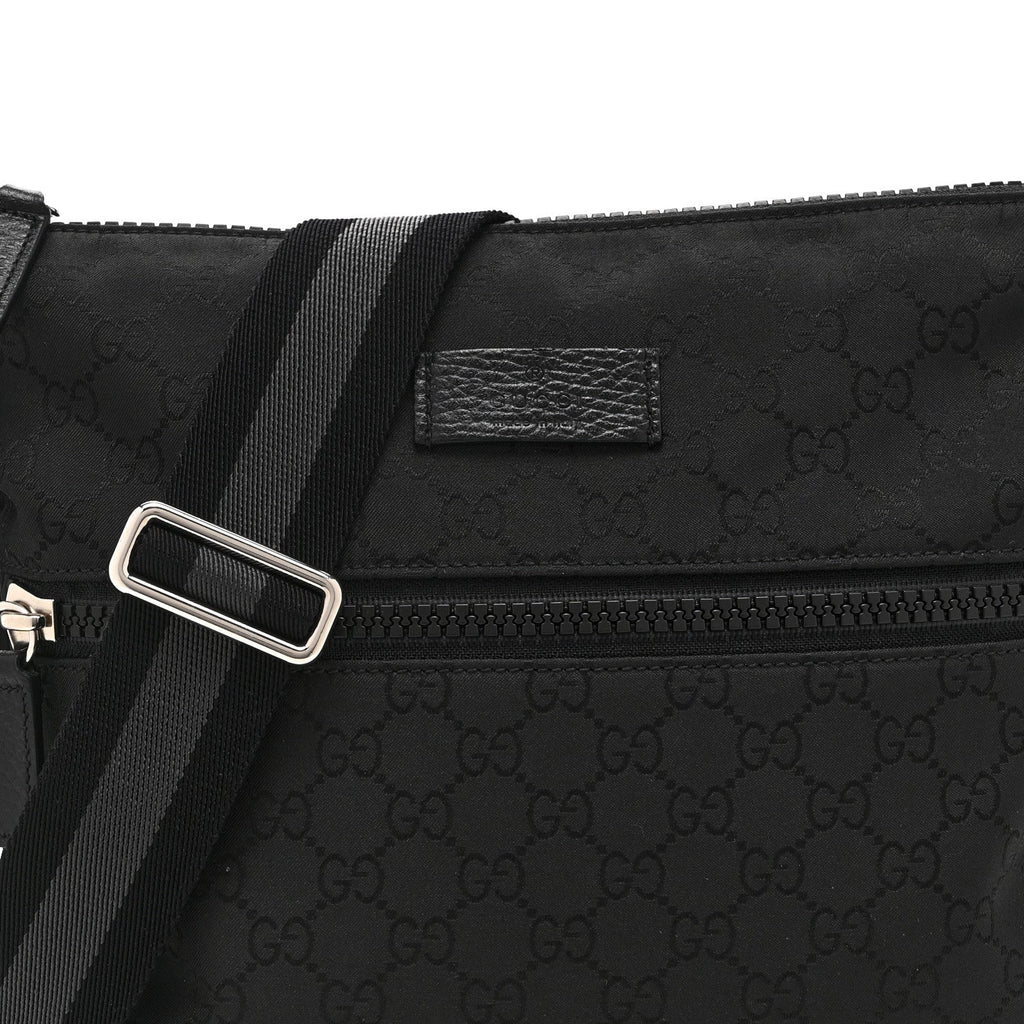 Gucci Nylon Monogram Small Flat Messenger Bag Black