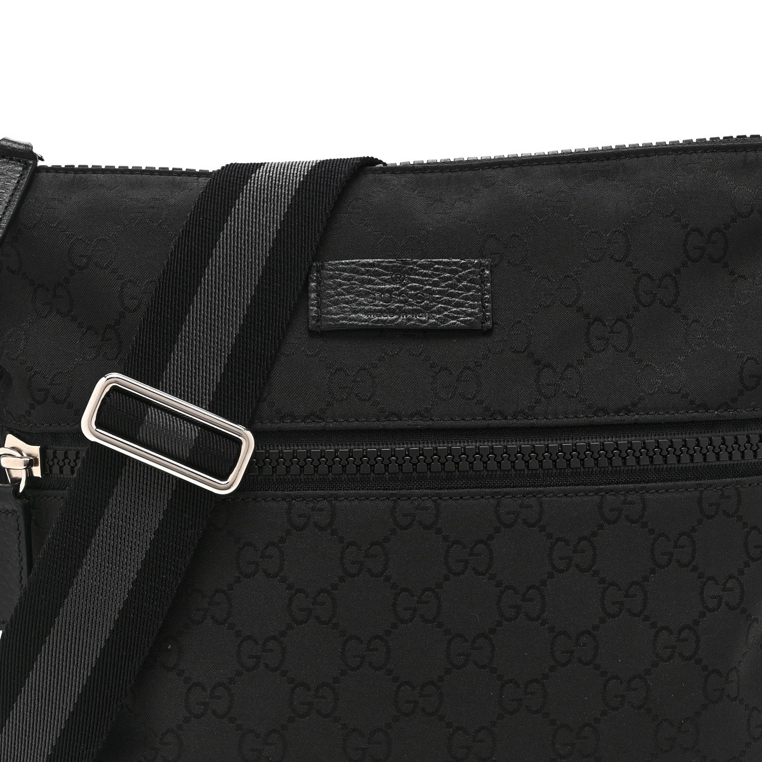 Gucci Nylon Monogram Small Flat Messenger Bag Black