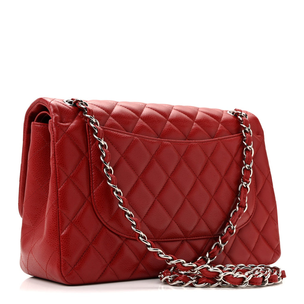 Chanel Caviar Quilted Jumbo Double Flap Dark Red