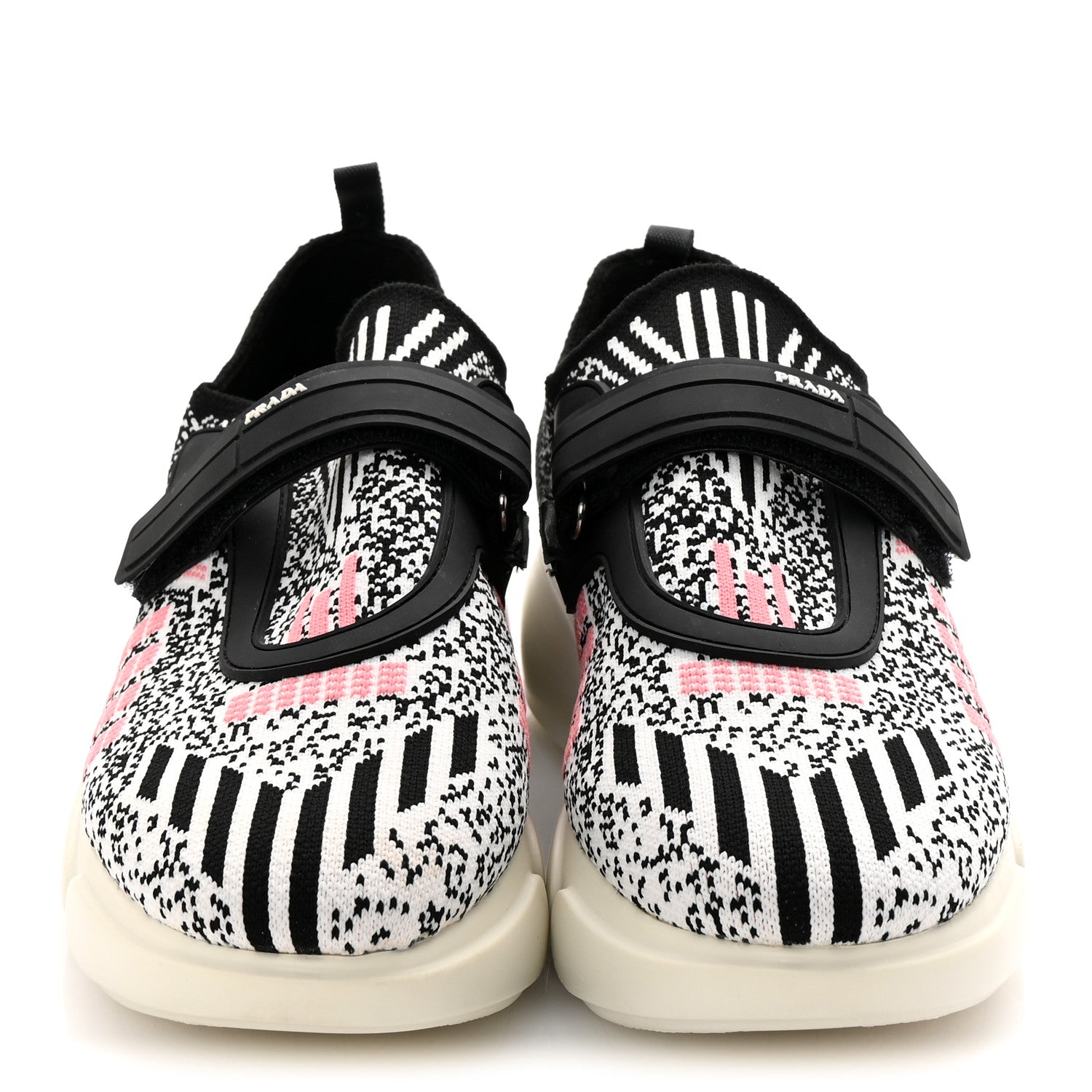 Prada Rubber Knit Printed Fabric Cloudbust Air Sneakers 37 White Pink Black