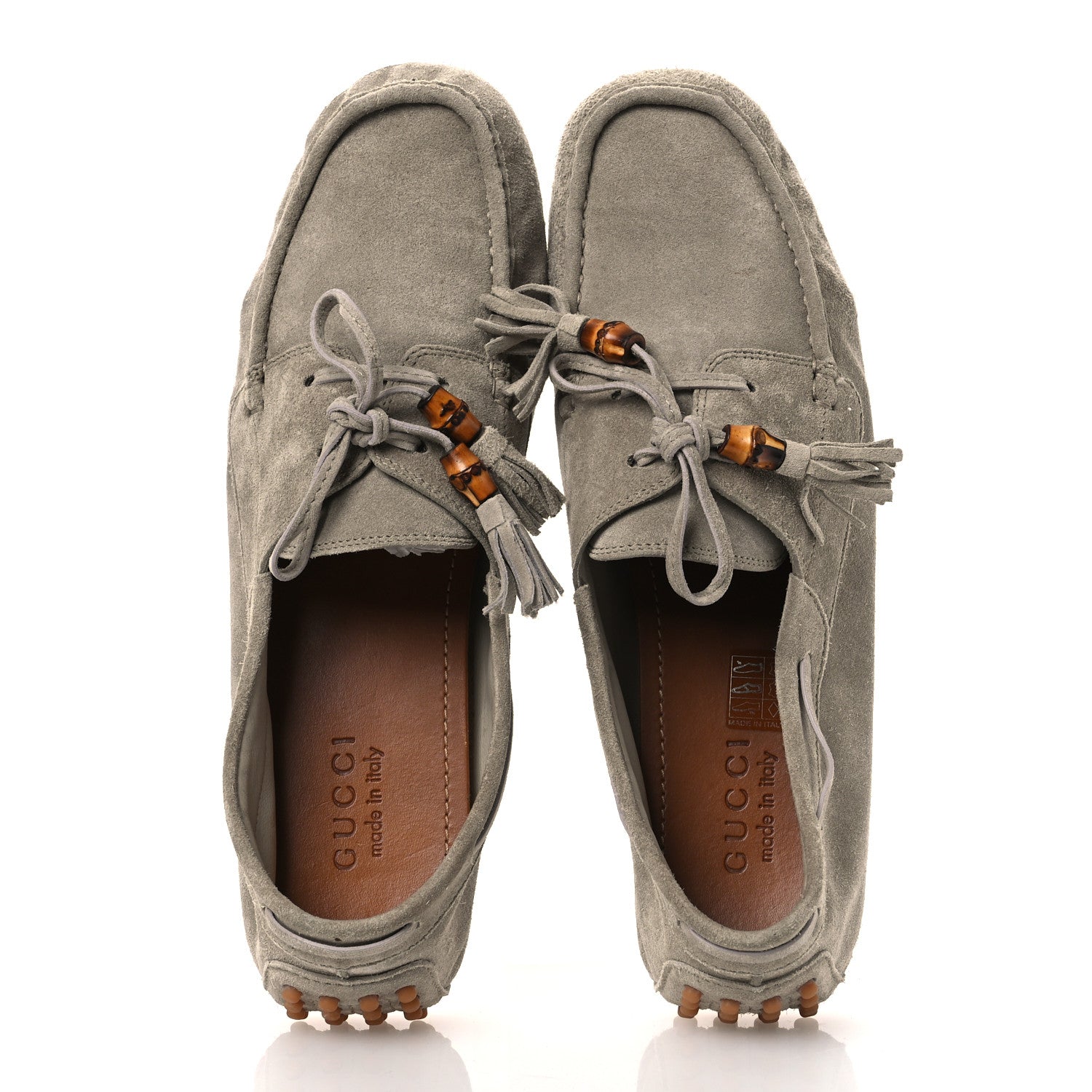 Gucci Suede Bamboo Tassel Mens Driver Loafers 9 Beige