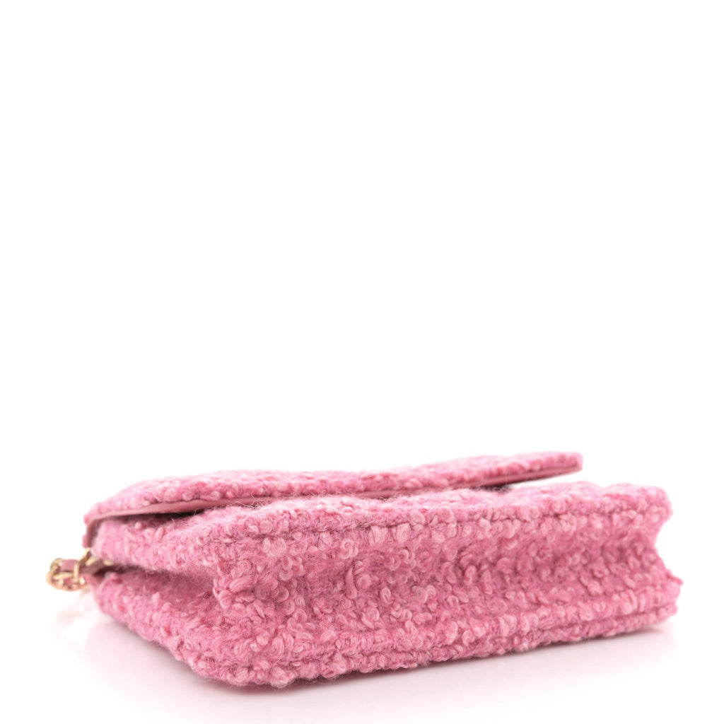 Chanel Tweed Quilted Flap Chain Waist Bag Pink