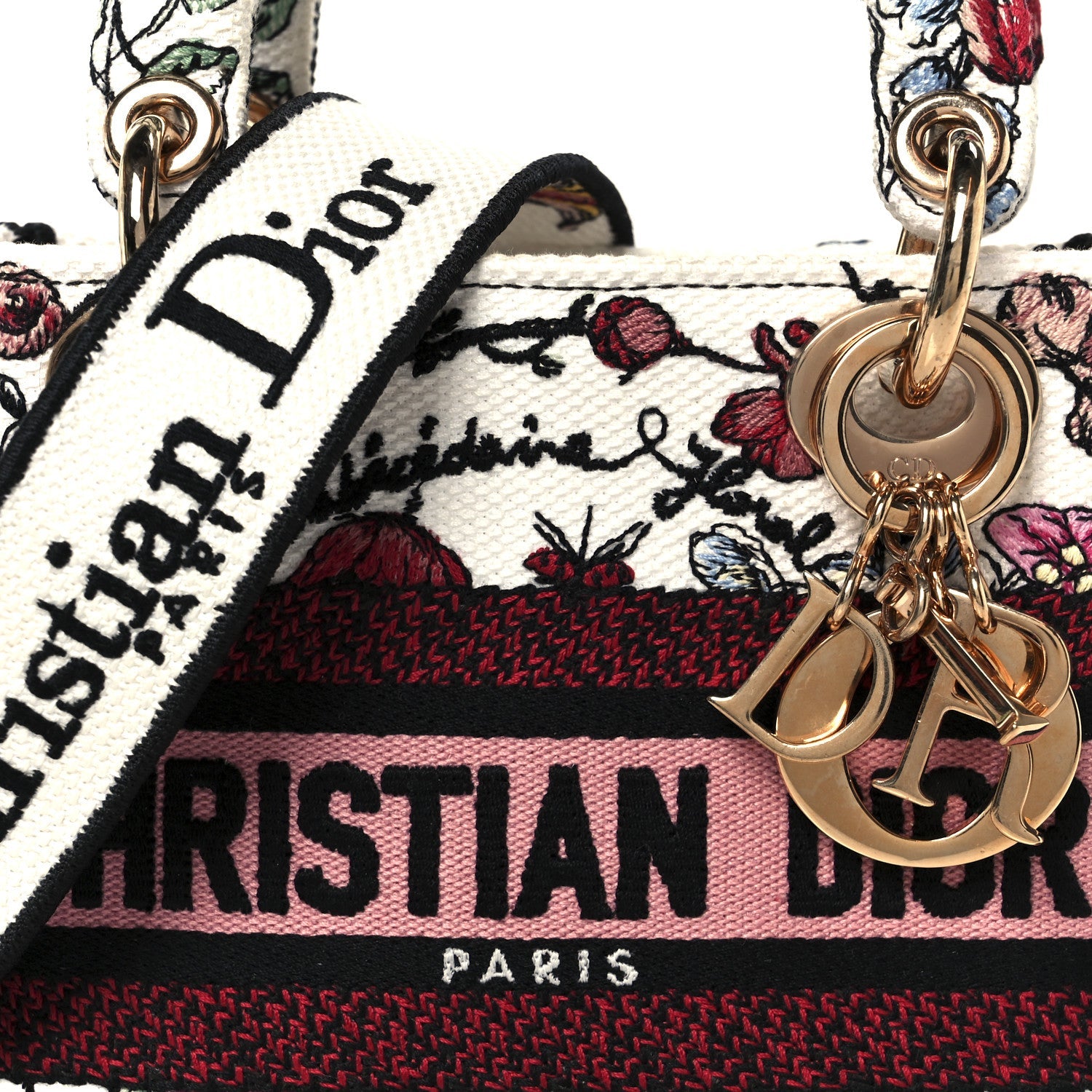 Christian Dior Canvas Florilegio Embroidered Mini Lady D-Lite White Multicolor
