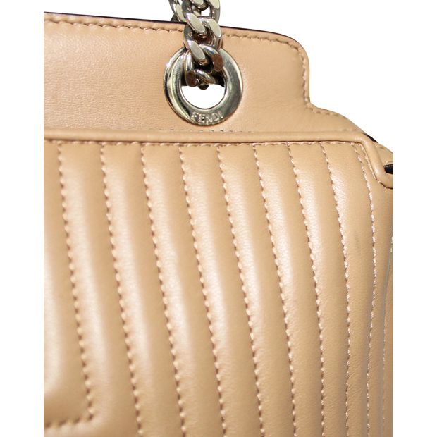 FENDI Beige Quilted Dotcom Shoulder Bag