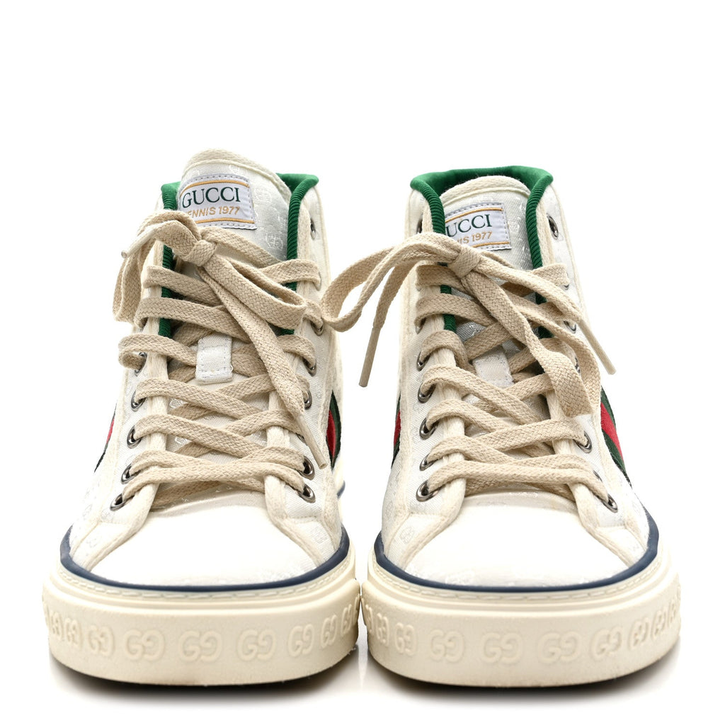 Gucci Monogram GG Mignon Web Womens 1977 Tennis High Top Sneakers 37 White