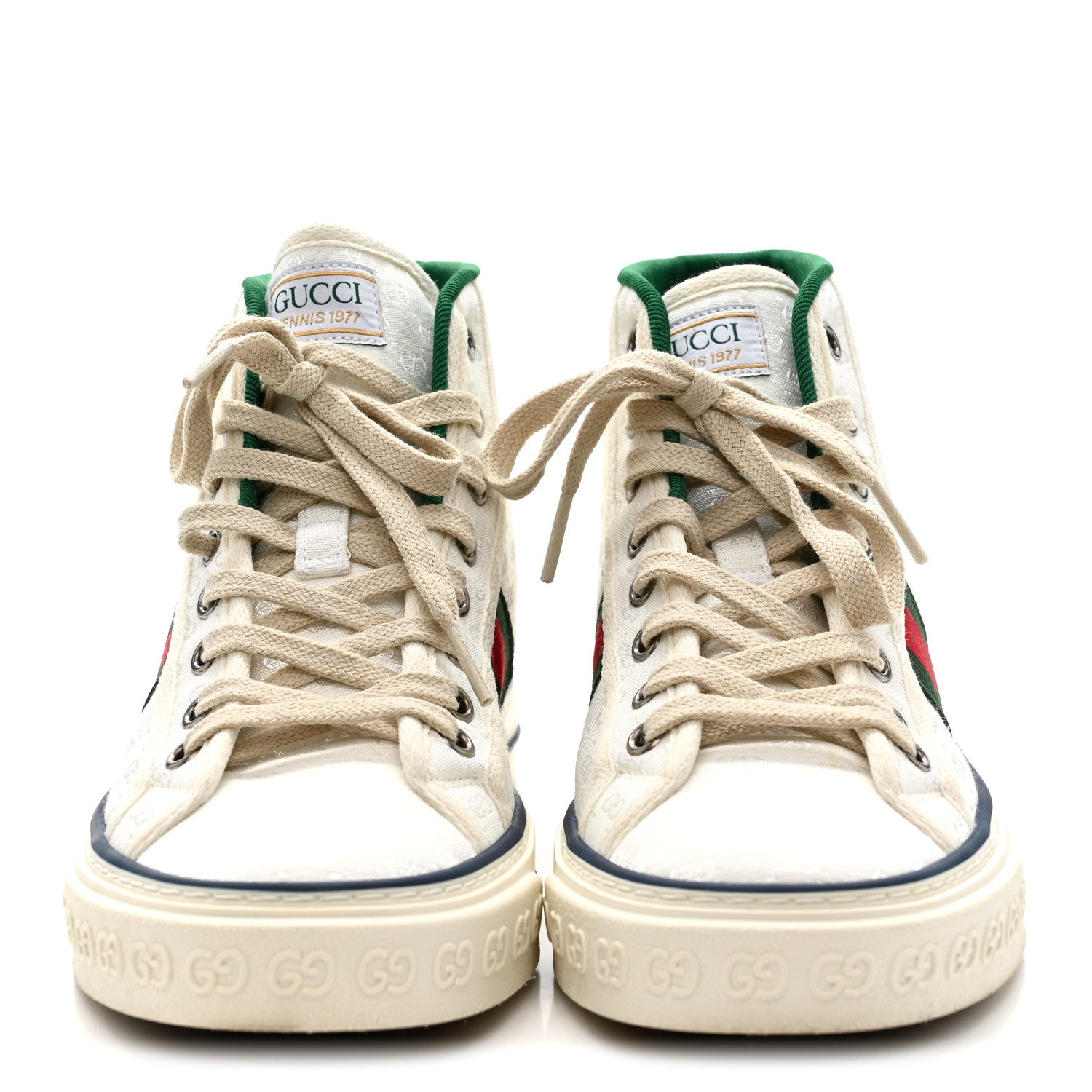Gucci Monogram GG Mignon Web Womens 1977 Tennis High Top Sneakers 37 White