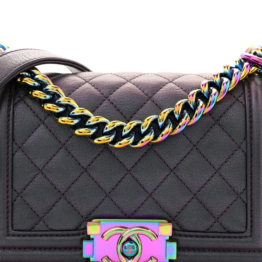 Chanel Iridescent Goatskin Quilted Small Boy Flap Purple