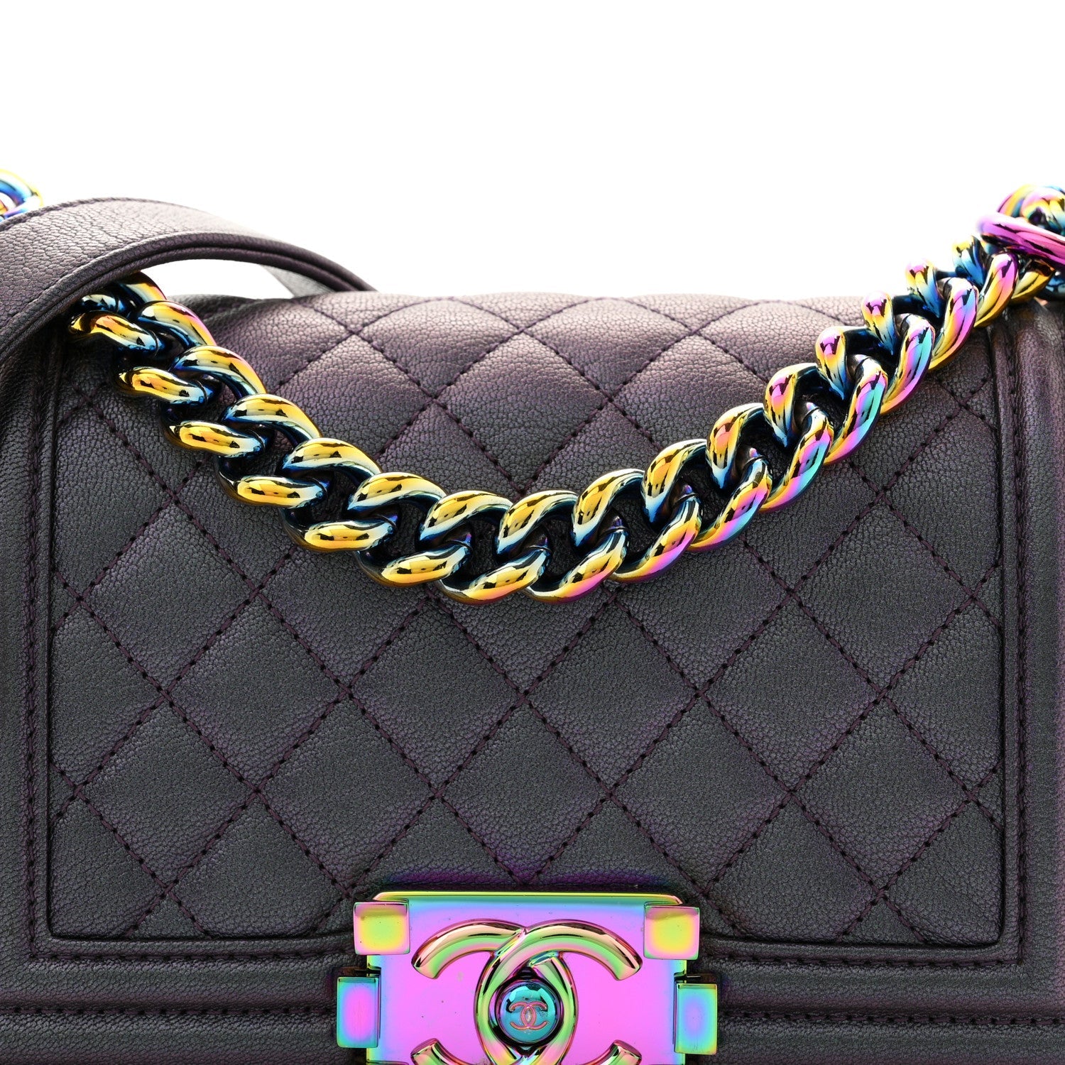 Chanel Iridescent Goatskin Quilted Small Boy Flap Purple