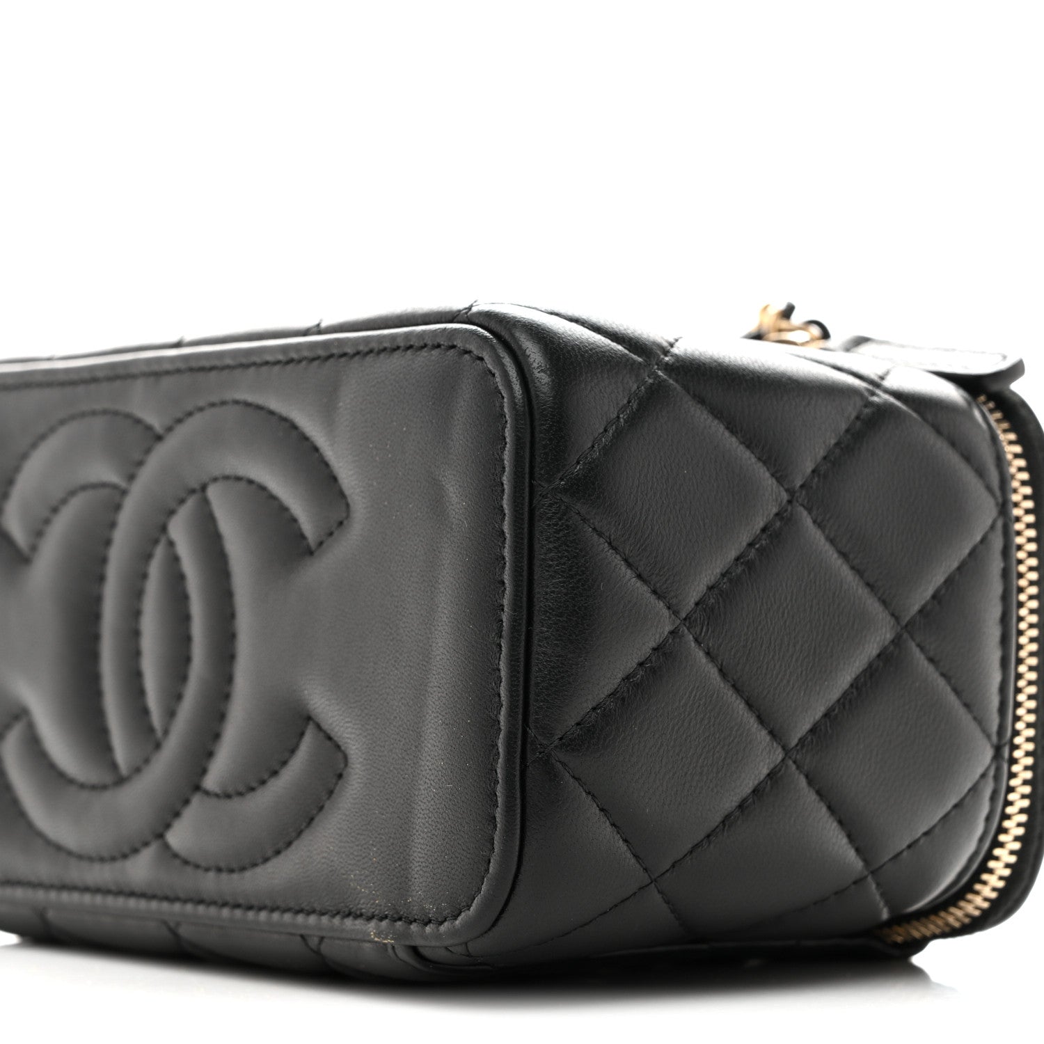Chanel Lambskin Quilted Pearl Crush Small Vanity Case With Chain Black
