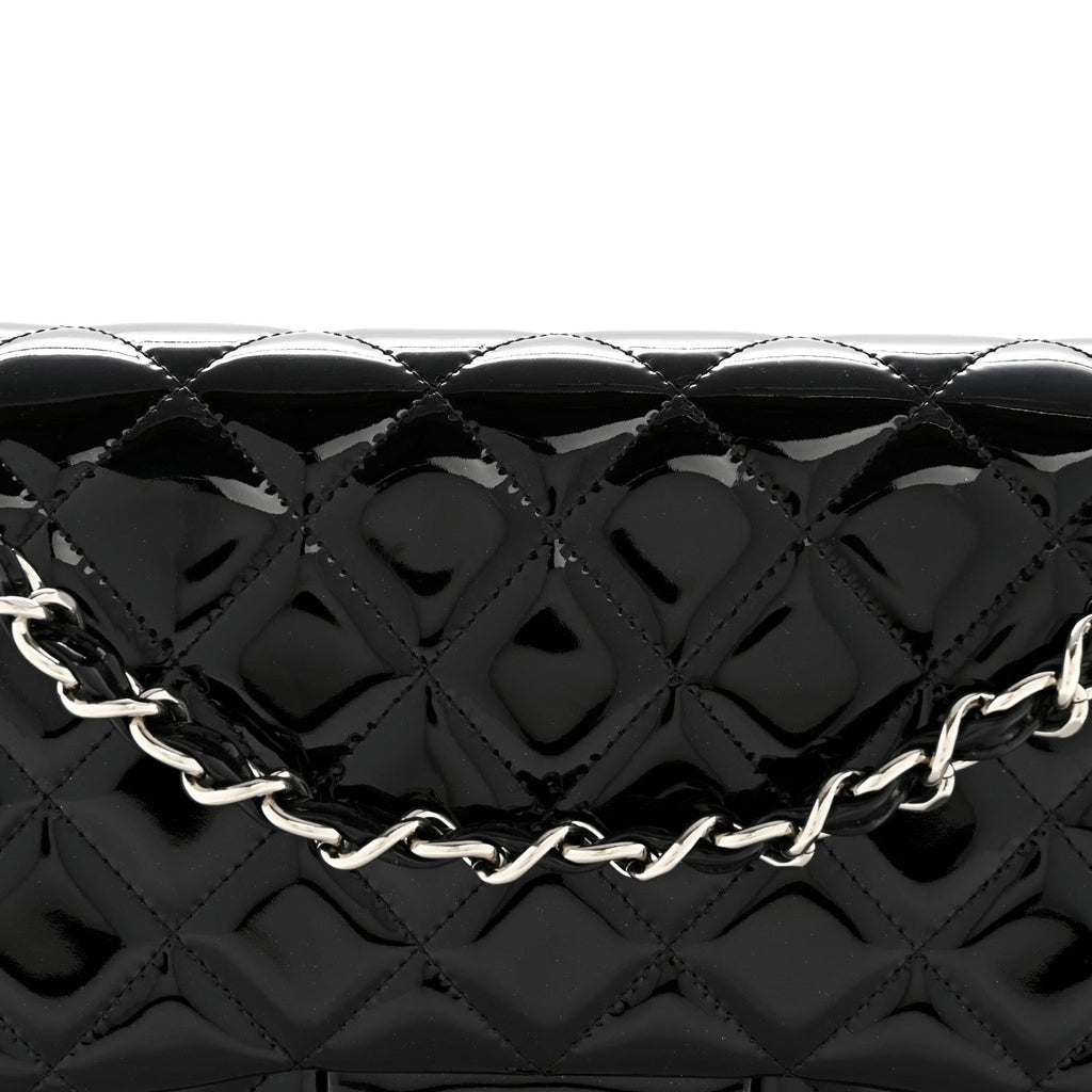 Chanel Patent Quilted Jumbo Double Flap Black