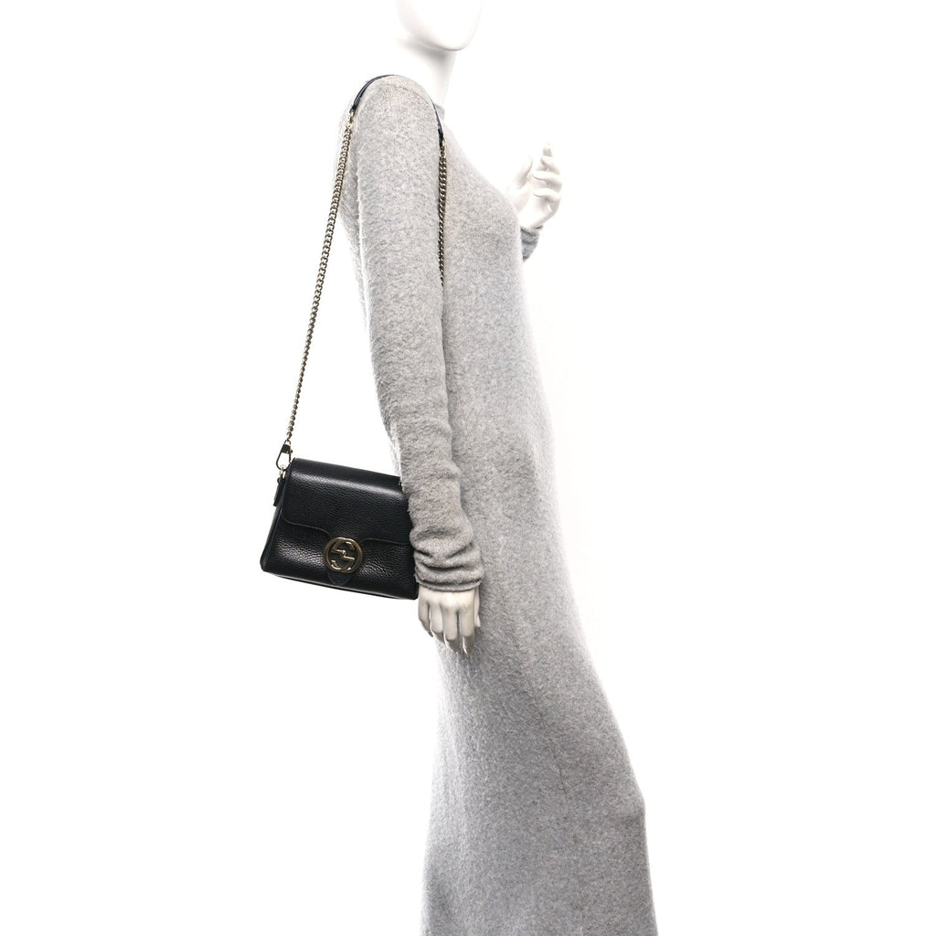 Gucci Dollar Calfskin Interlocking G Crossbody Bag Black