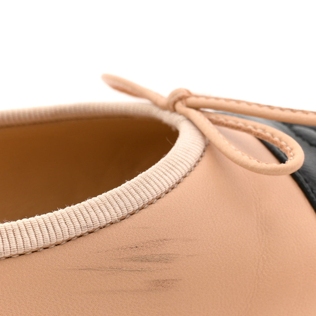 Lambskin Cap Toe CC Ballerina Flats 36 Beige Black