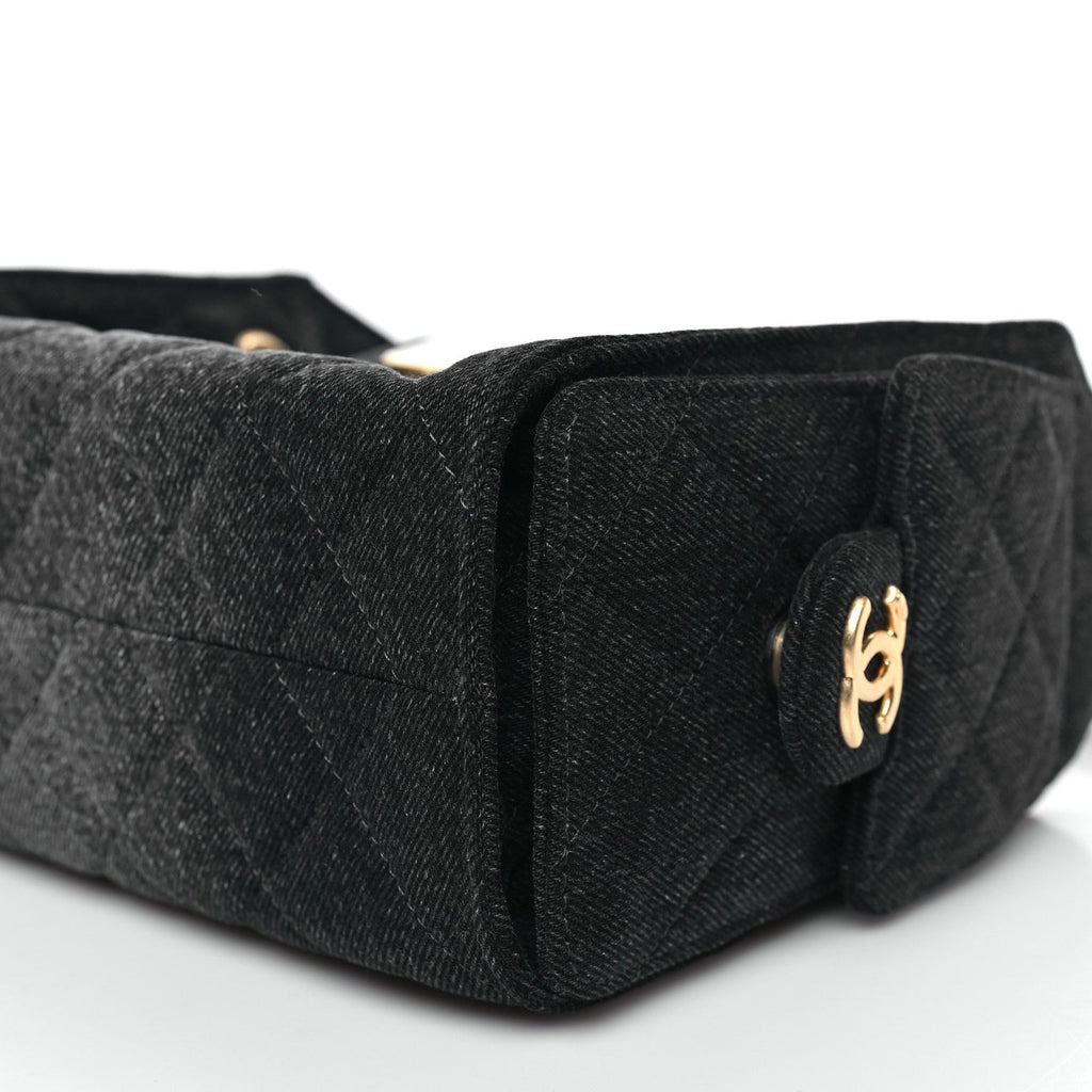 Chanel Washed Denim Quilted Mini Chanel 25 Handbag Black
