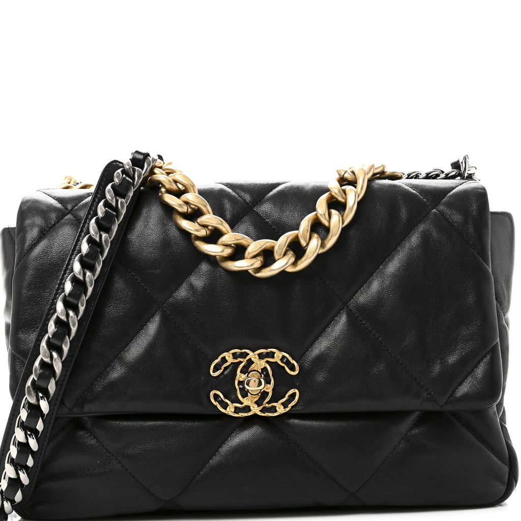 Chanel Goatskin Quilted Large Chanel 19 Flap Black