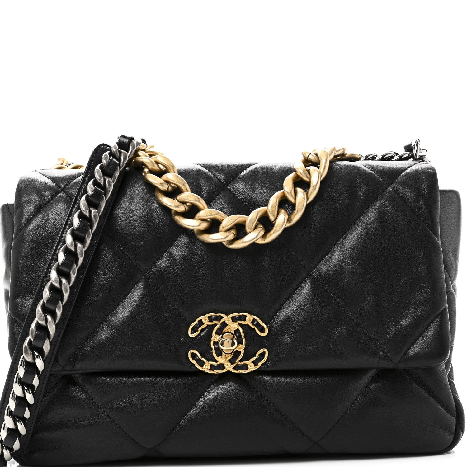 Chanel Goatskin Quilted Large Chanel 19 Flap Black