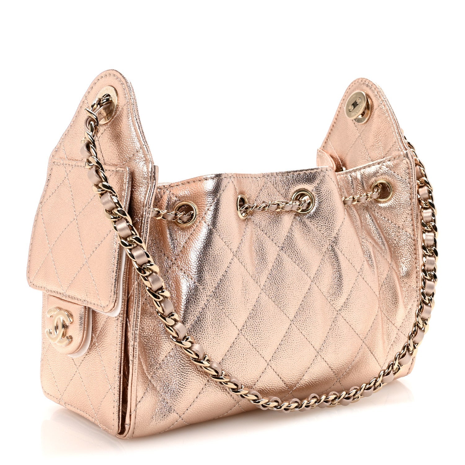 Chanel Metallic Caviar Quilted Mini Chanel 25 Handbag Copper