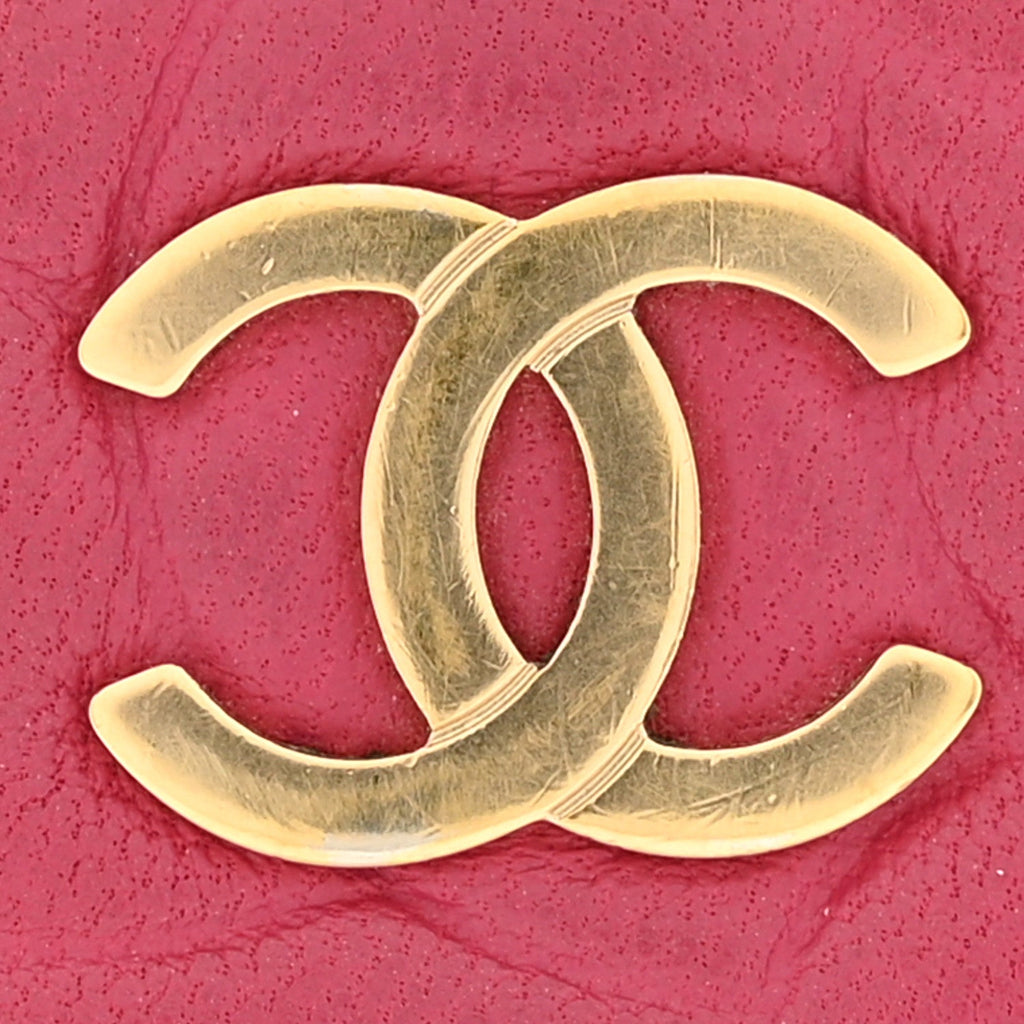 Chanel Lambskin Camellia Embossed Large Gusset Zip Around Wallet Fuchsia