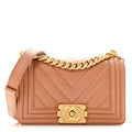 Chanel Caviar Chevron Quilted Small Boy Flap Brown