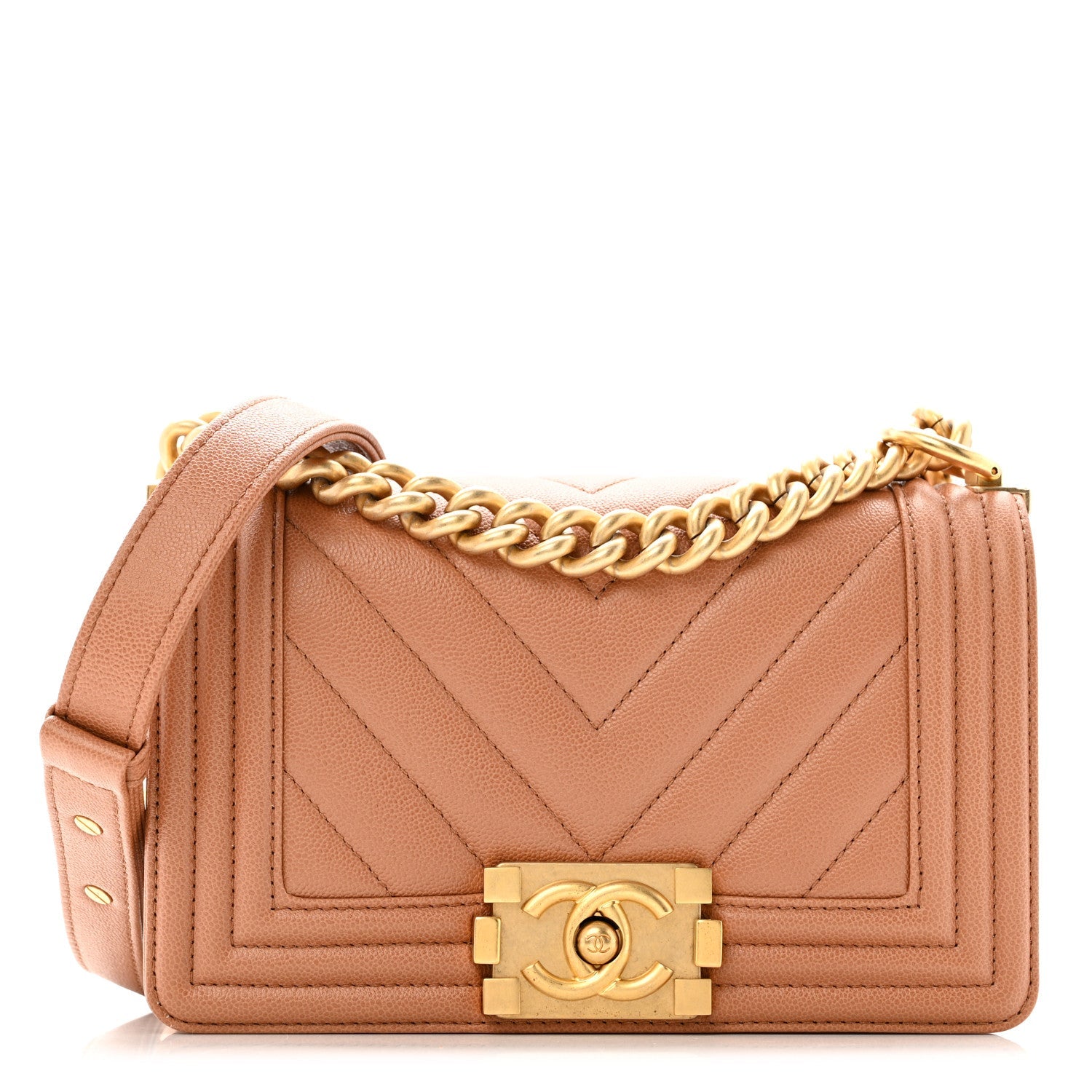 Chanel Caviar Chevron Quilted Small Boy Flap Brown