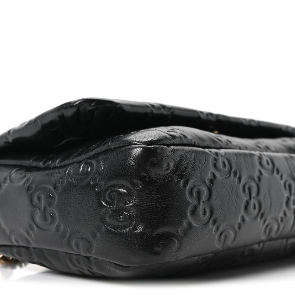 Gucci Lambskin Embossed Mini GG Milano Top Handle Shoulder Bag Black